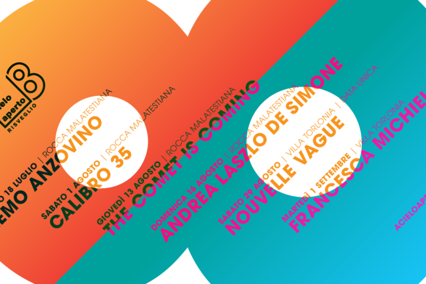 ESTATE 2020 ACIELOAPERTO | IL RISVEGLIO In programma Calibro 35, The Comet is Coming, Nouvelle Vague, Francesca Michelin, Andrea Laszlo De Simone, Remo Anzovino 1 ESTATE 2020 ACIELOAPERTO | IL RISVEGLIO In programma Calibro 35, The Comet is Coming, Nouvelle Vague, Francesca Michelin, Andrea Laszlo De Simone, Remo Anzovino